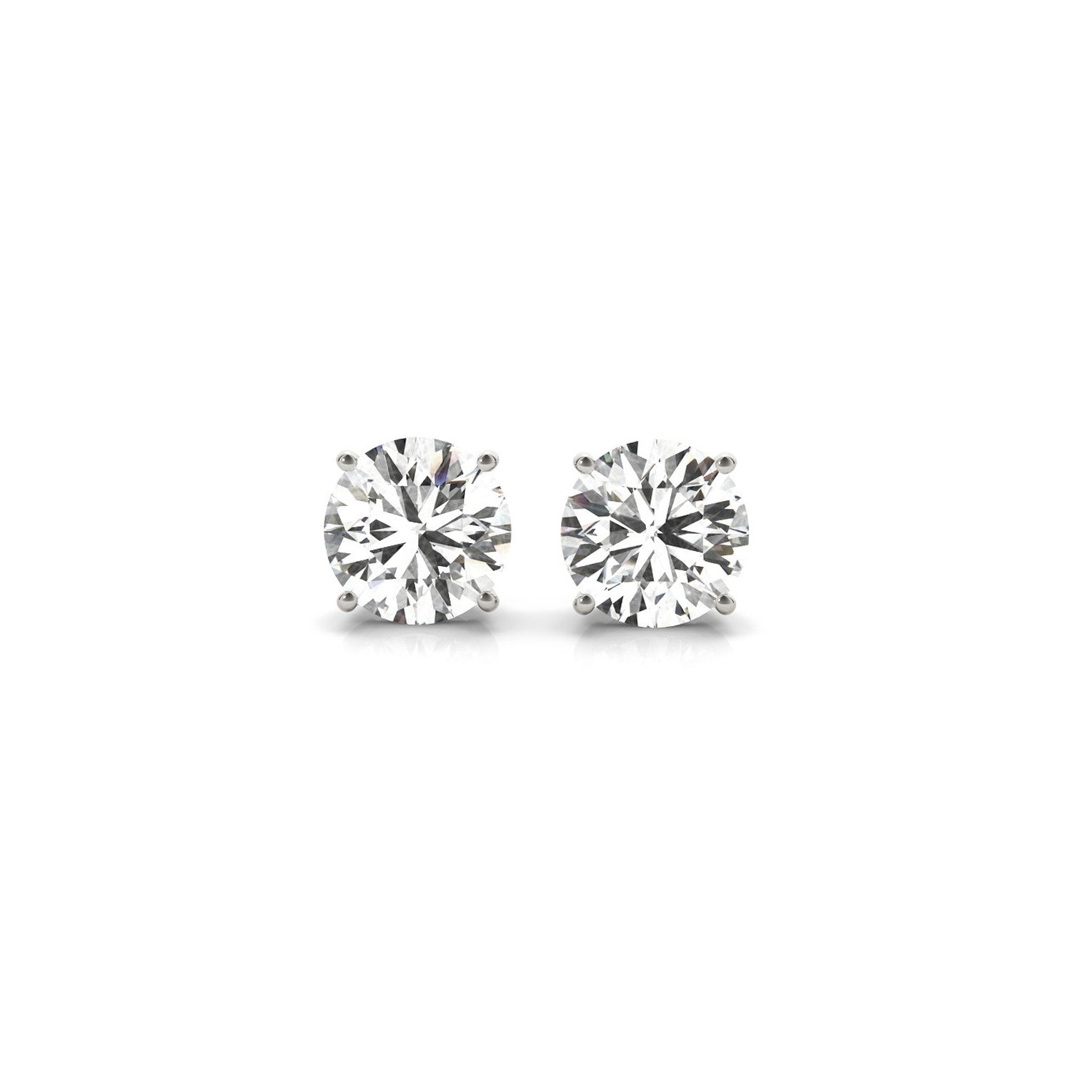 Certified IGI lab-grown 2 cttw round diamond stud earrings in 14k white gold with G/VS2 clarity and platinum finish.