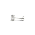 Pair of 14k white gold round diamond stud earrings with 2 cttw IGI lab-grown diamonds in G/VS2 quality.