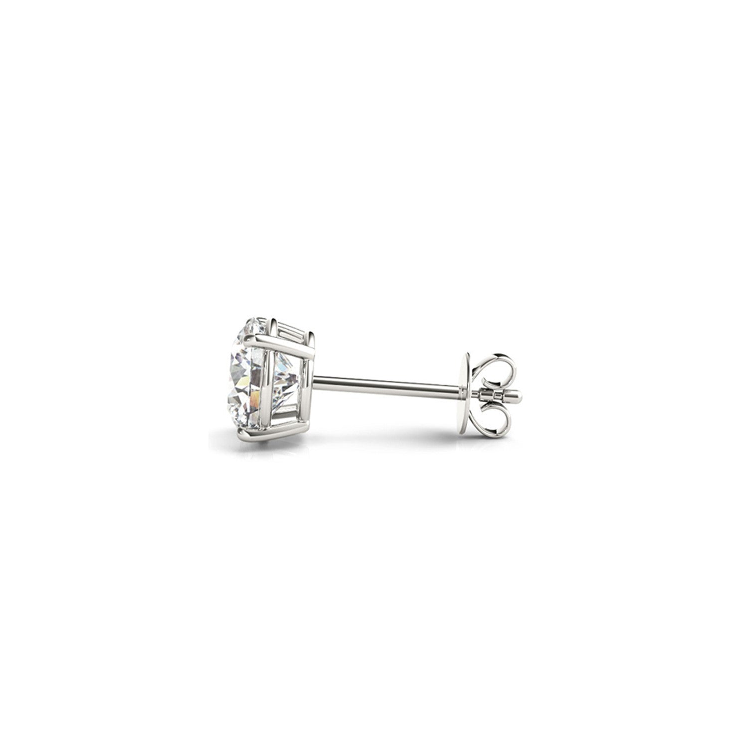 Pair of 14k white gold round diamond stud earrings with 2 cttw IGI lab-grown diamonds in G/VS2 quality.