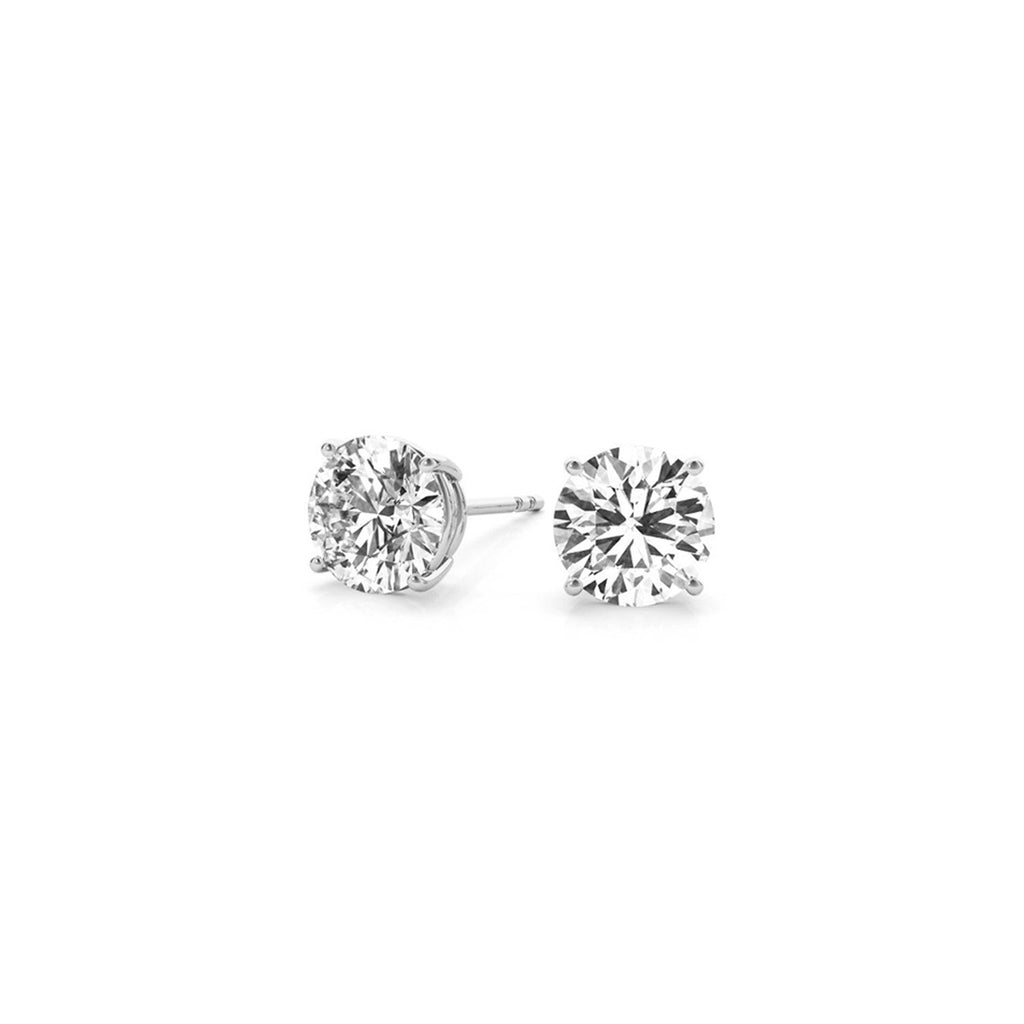Certified IGI lab-grown round diamond stud earrings in 14k white gold with G/VS2 clarity, ideal for elegant jewelry.
