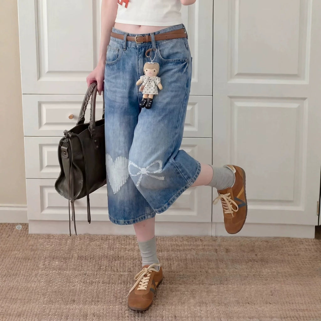 Washed Bleached Wide-Leg Straight Jeans