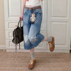 Washed Bleached Wide-Leg Straight Jeans