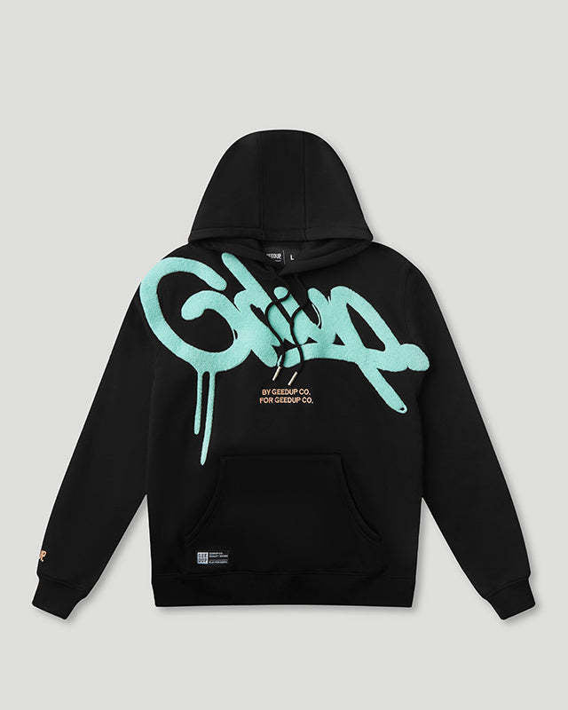 Unisex casual hoodie with loose fit and embroidered letter design, made by Plush Fashion Hub. Gray hoodie with front pocket.