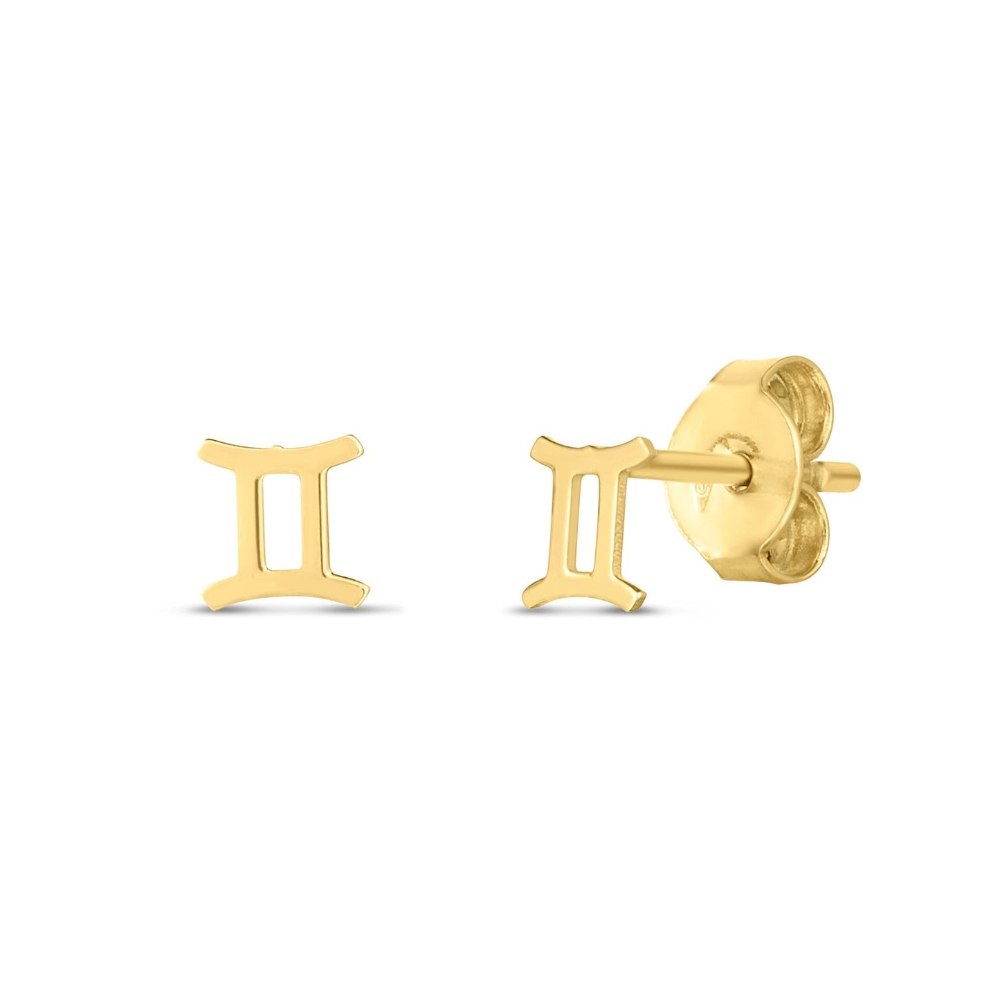 14K yellow gold Gemini stud earrings featuring celestial design, crafted by Plush Fashion Hub, perfect for everyday wear.