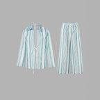 Blue and White Striped Wide Leg Lounge Set