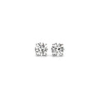 Certified IGI lab-grown round diamond stud earrings in 14k white gold with G/VS2 clarity, featuring 1 cttw total weight.