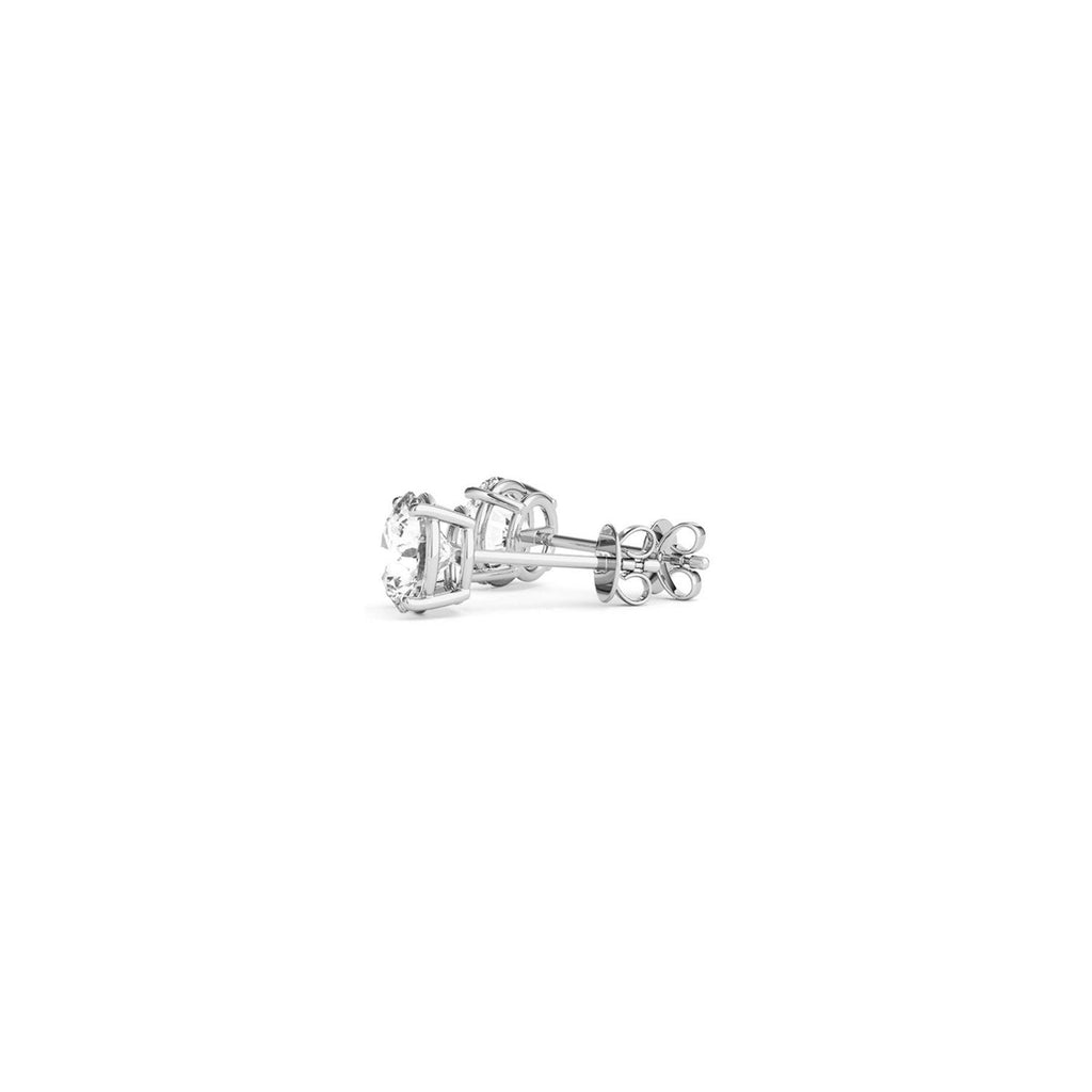 Plush Fashion Hub 1 cttw certified IGI lab-grown round diamond stud earrings in 14k white gold with G/VS2 clarity.