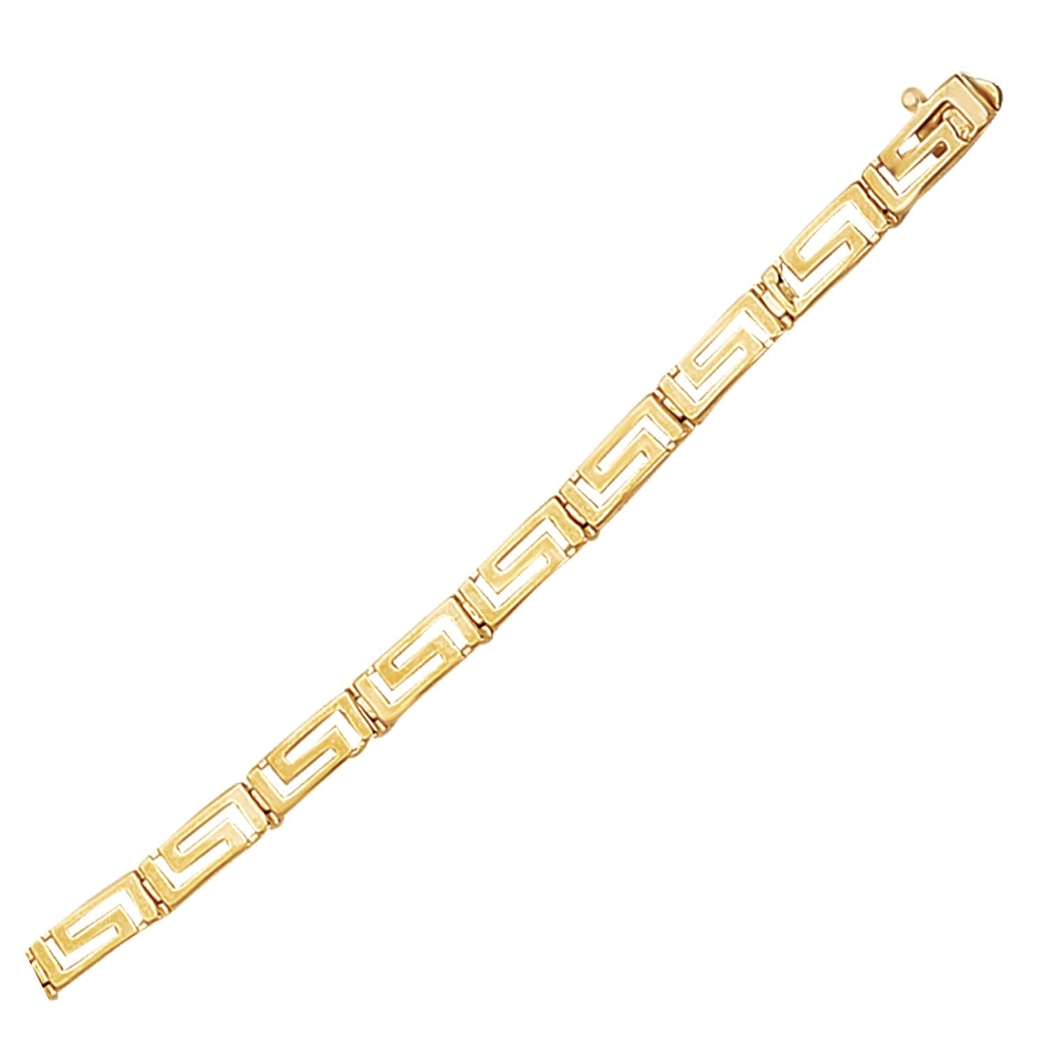 14k yellow gold Greek fret design bracelet with intricate pattern, stylish jewelry piece for elegant accessories.