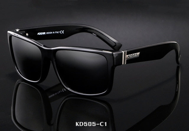 Men's polarized sport sunglasses with UV400 protection and square frame by FitiqueFit, shown in a close-up image.