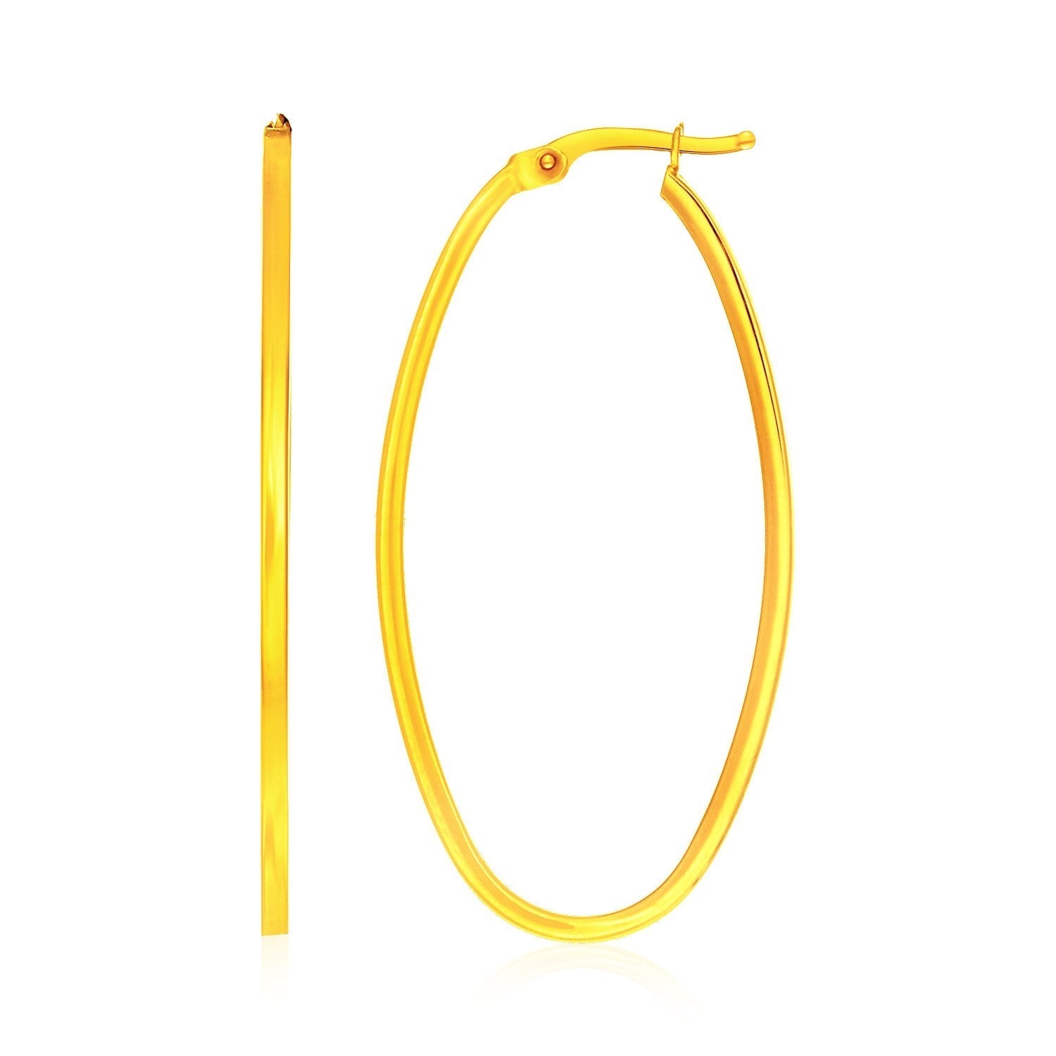 14k yellow gold slim oval hoop earrings with a sleek, minimalist design, perfect for elegant everyday wear.