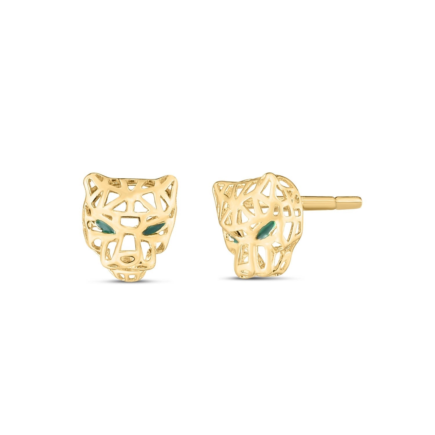 14k yellow gold panther head stud earrings featuring detailed feline design for stylish jewelry.