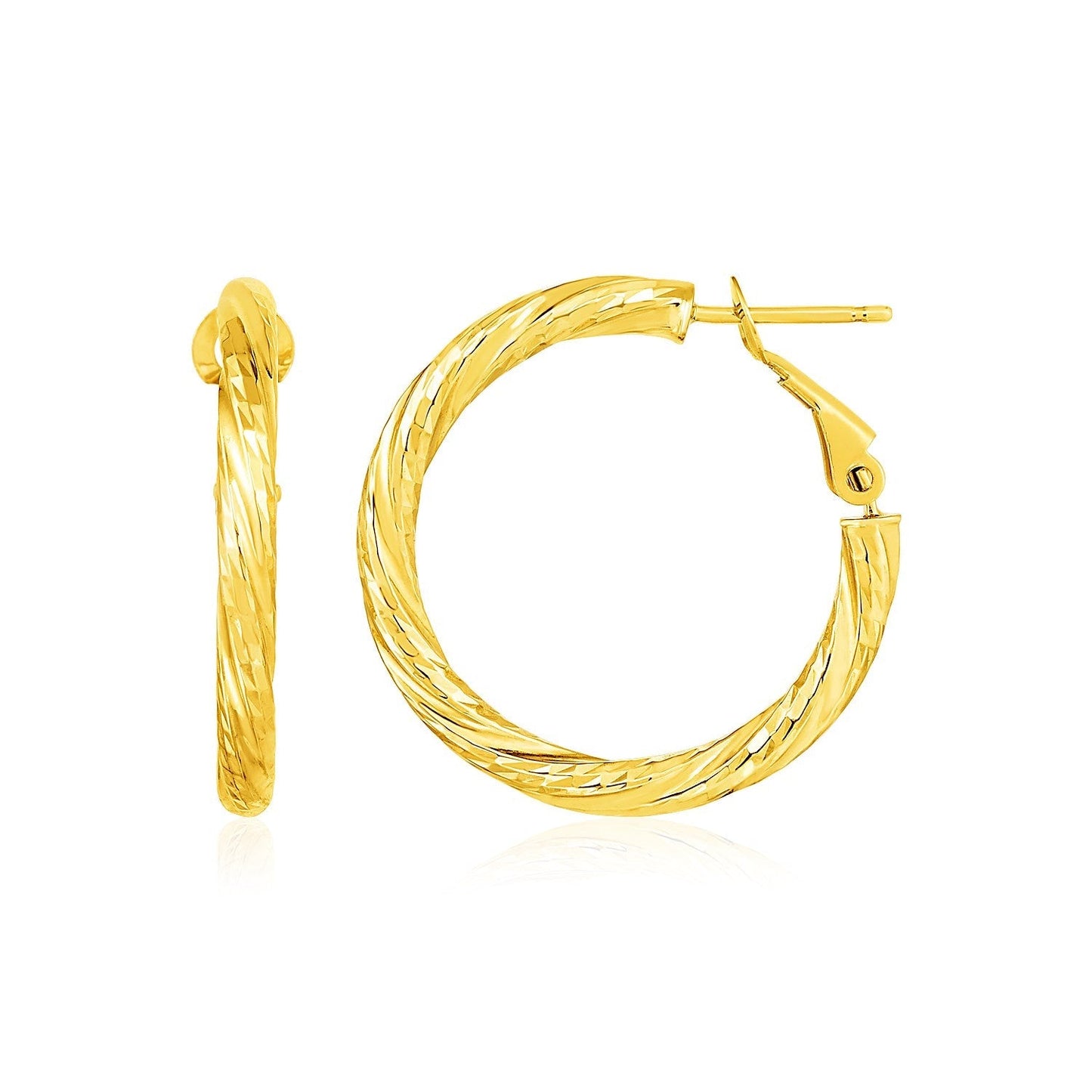 14k yellow gold petite twisted round hoop earrings, stylish jewelry accessory with a polished finish.