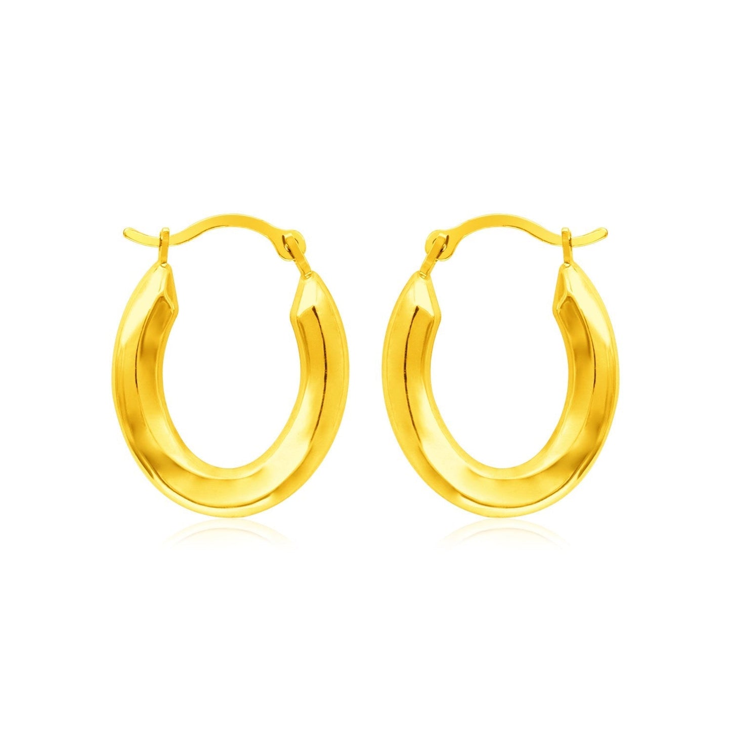 Polished 14k yellow gold oval hoop earrings with a smooth finish, crafted for elegant wear.