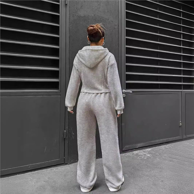 Relaxed Hooded Zip-Up & Wide-Leg Trouser Two-Piece Set