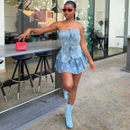 Women's Sexy Dress Set Fashion Trendy Irregular Strapless Top Pleated Skirt