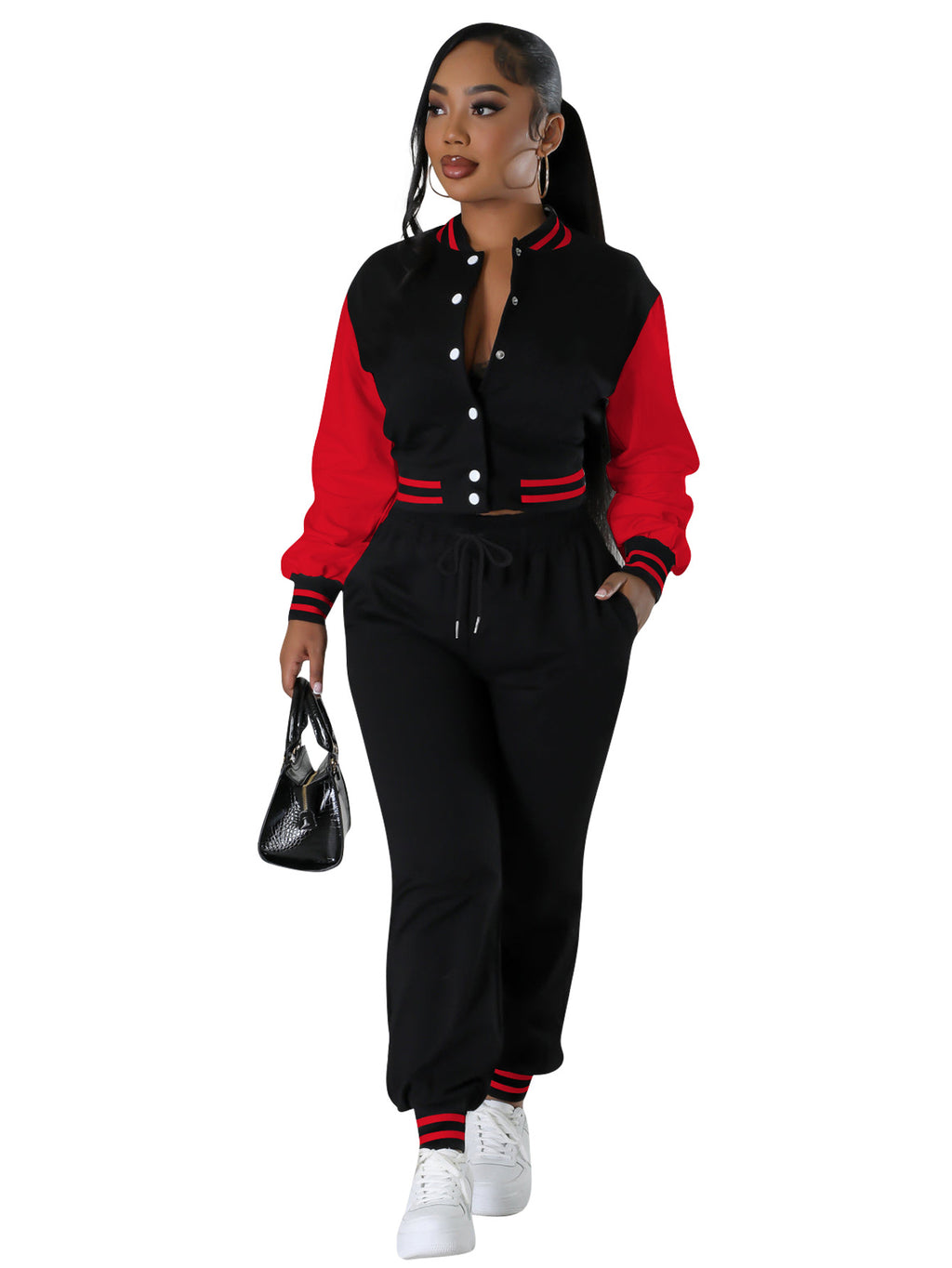 Modern spliced buckle two-piece set from eprolo, featuring stylish matching top and bottom with unique design details.