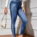 FitiqueFit denim-look high-waist butt-lifting yoga leggings with slimming elastic for fitness and comfortable movement.