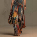 French Oil Painting Print Vintage Off-Shoulder Sexy Jumpsuit for Women Summer