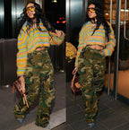 Women's Camouflage Pants Winter New Style Street Fashion Multi-Pocket Straight Leg Jeans