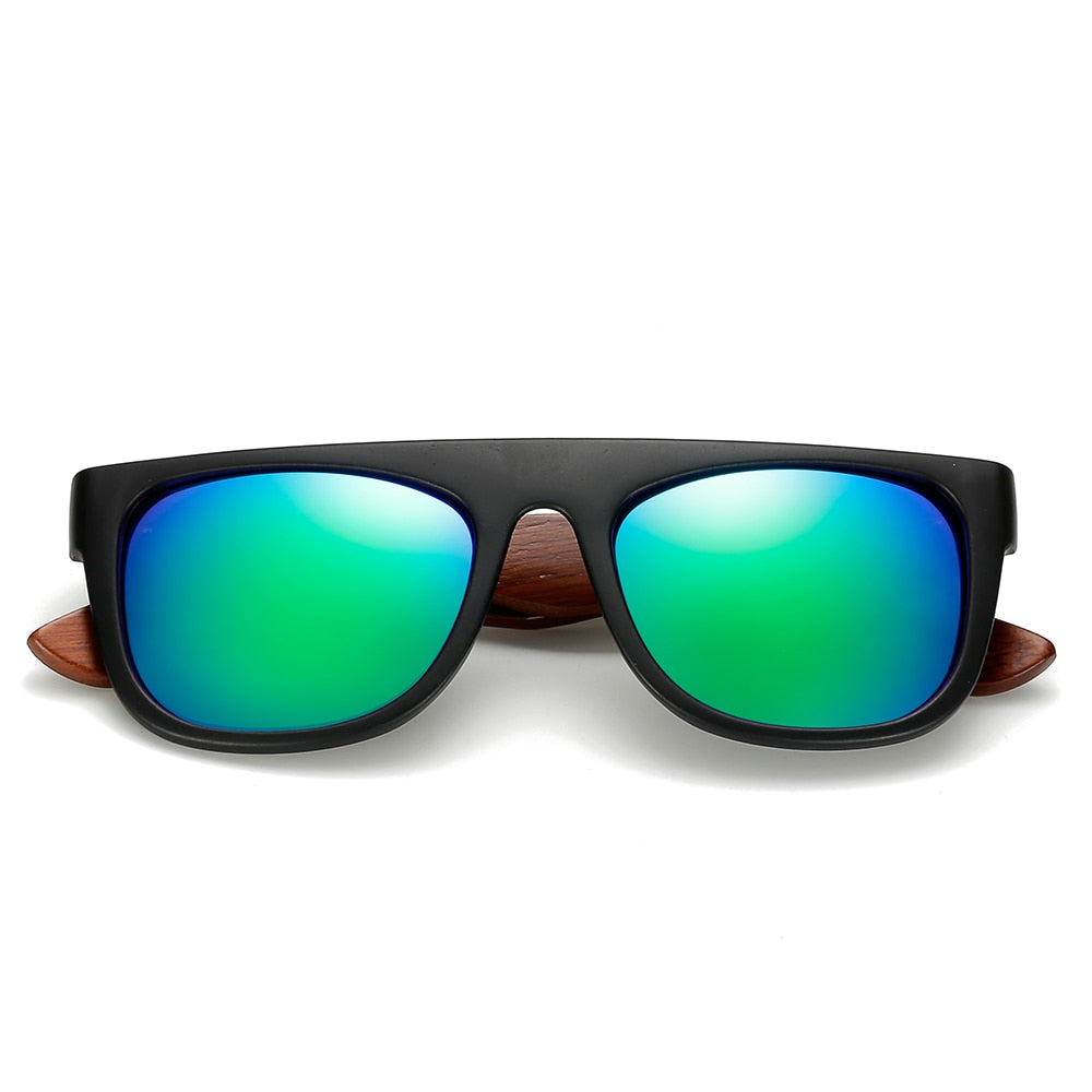 Black bamboo wooden arms sunglasses for men and women by FitiqueFit, featuring stylish eco-friendly eyewear with a sleek design.