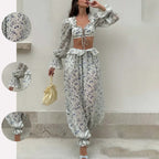 Minimalist Long Sleeve Crop Top & Pants Two-Piece Set