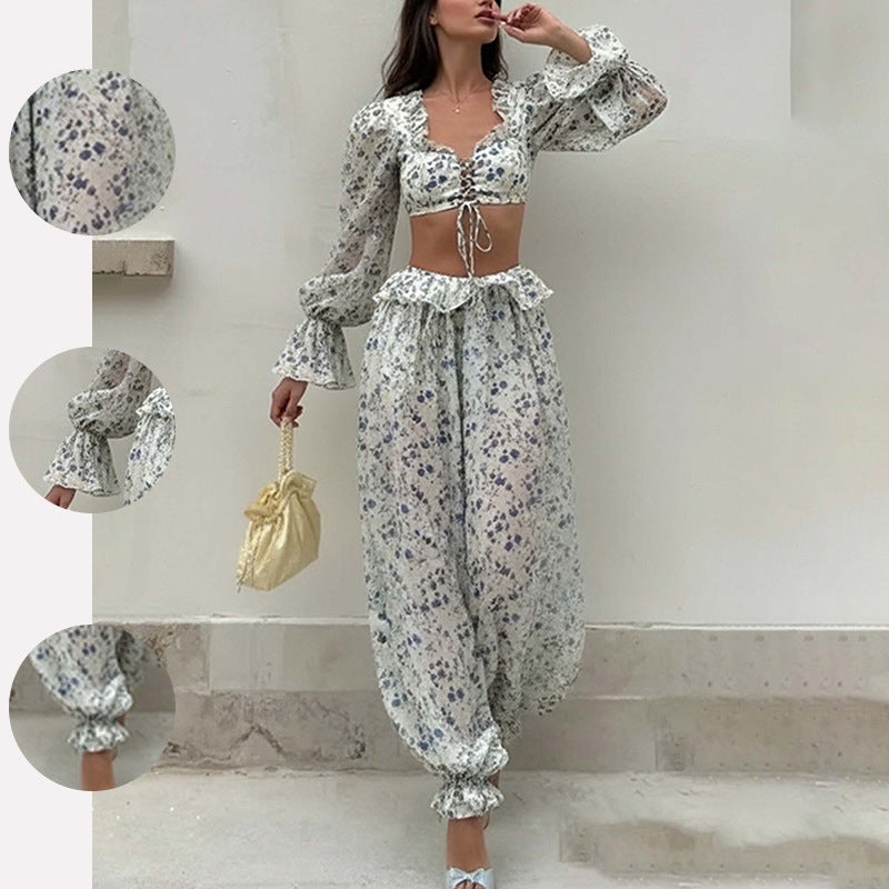 Minimalist Long Sleeve Crop Top & Pants Two-Piece Set