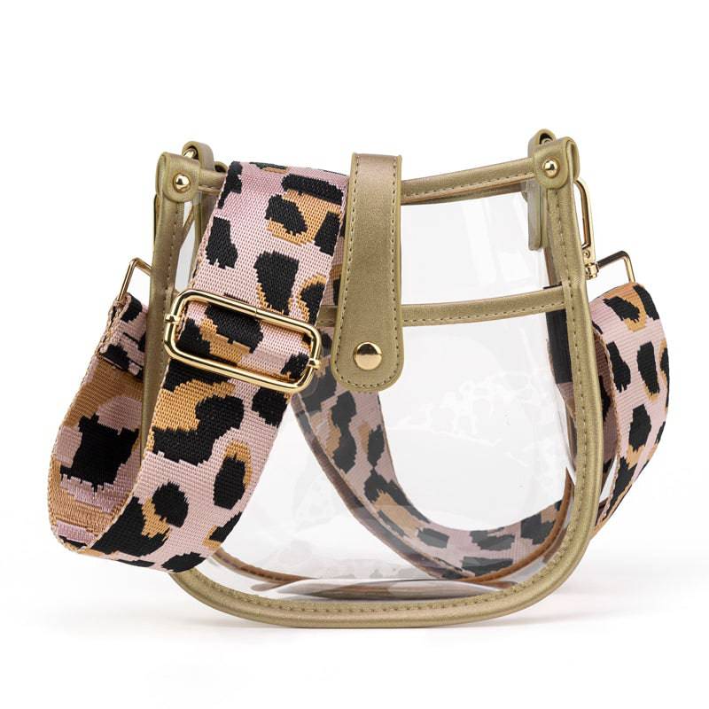 Clear courier bag from Threaded Pear with adjustable strap, compact design, perfect for carrying essentials securely.