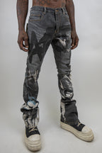 ARMOR JEANS RM204SK graphic printed stacked jeans showing bold graphic design and stacked style details.