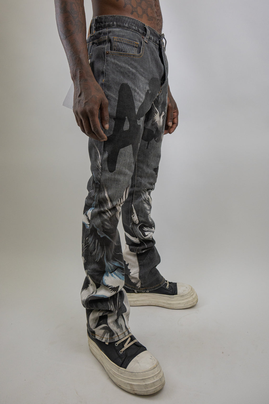 ARMOR JEANS RM204SK graphic printed stacked jeans showing colorful, bold graphic designs and stylish tapered fit.