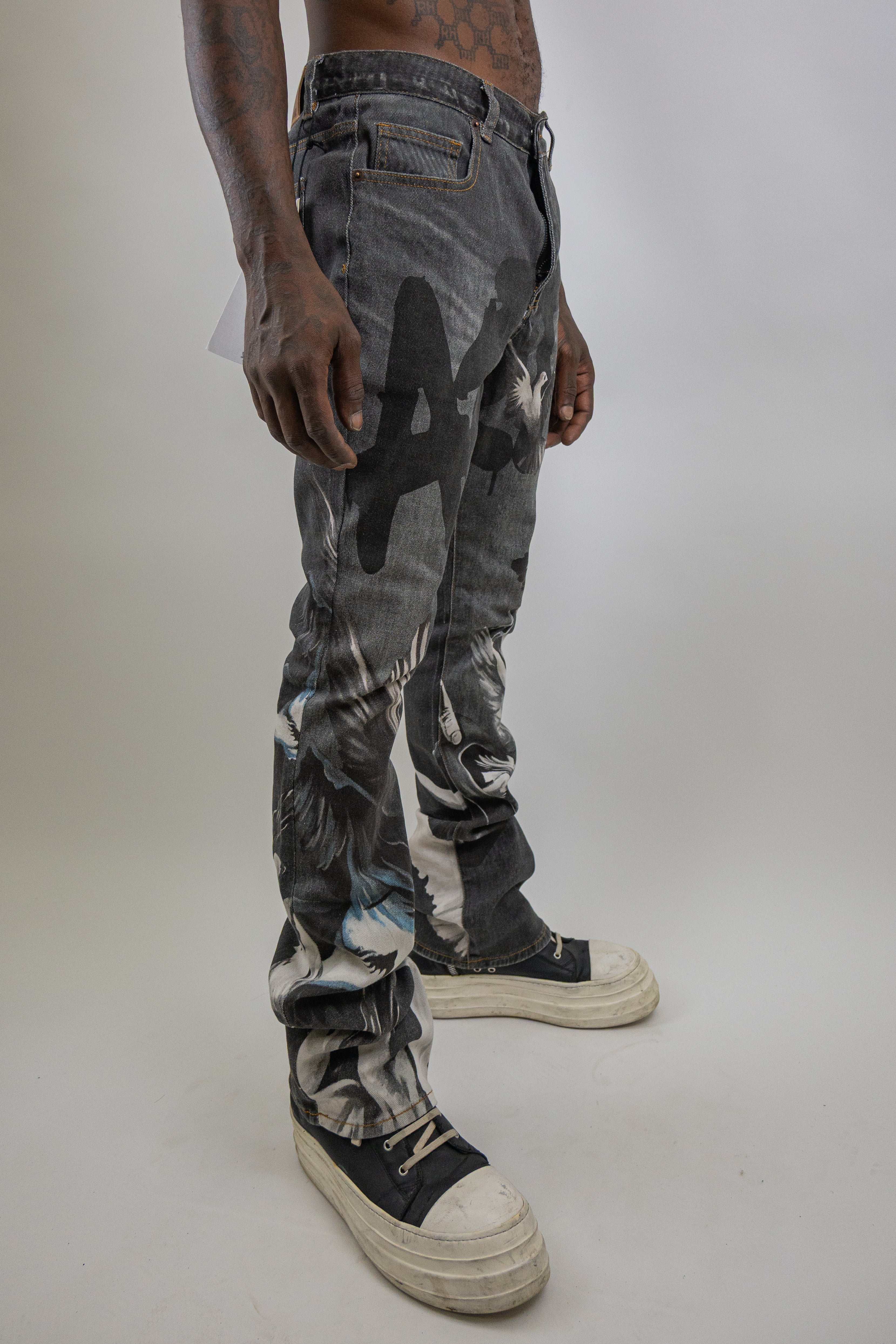ARMOR JEANS RM204SK graphic printed stacked jeans showing colorful, bold graphic designs and stylish tapered fit.