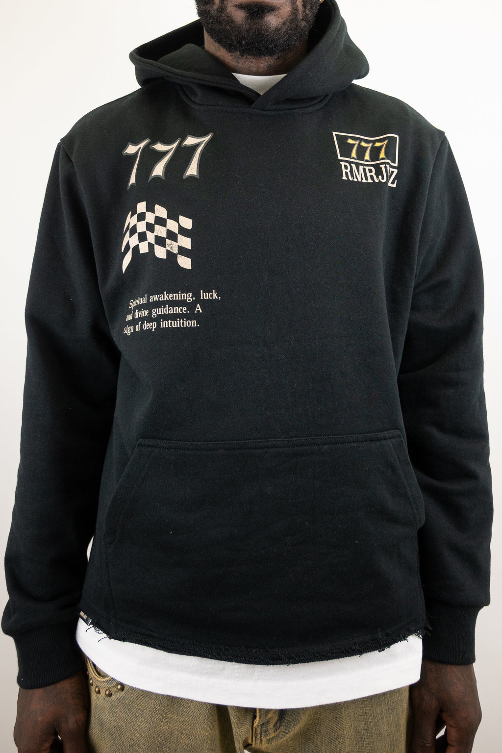 ARMOR JEANS RM1181C Moto Cropped Hoodie, black outerwear with a fitted design, displayed on a hanger against a neutral background.