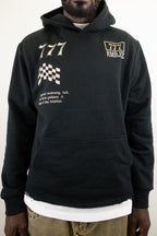 ARMOR JEANS RM1181C Moto Cropped Hoodie, black outerwear with a fitted design, displayed on a hanger against a neutral background.