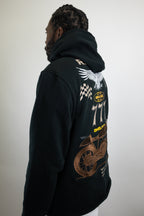 ARMOR JEANS RM1181C Moto Cropped Hoodie, black outerwear with a stylish cropped design and zip-up front, shown on a model.