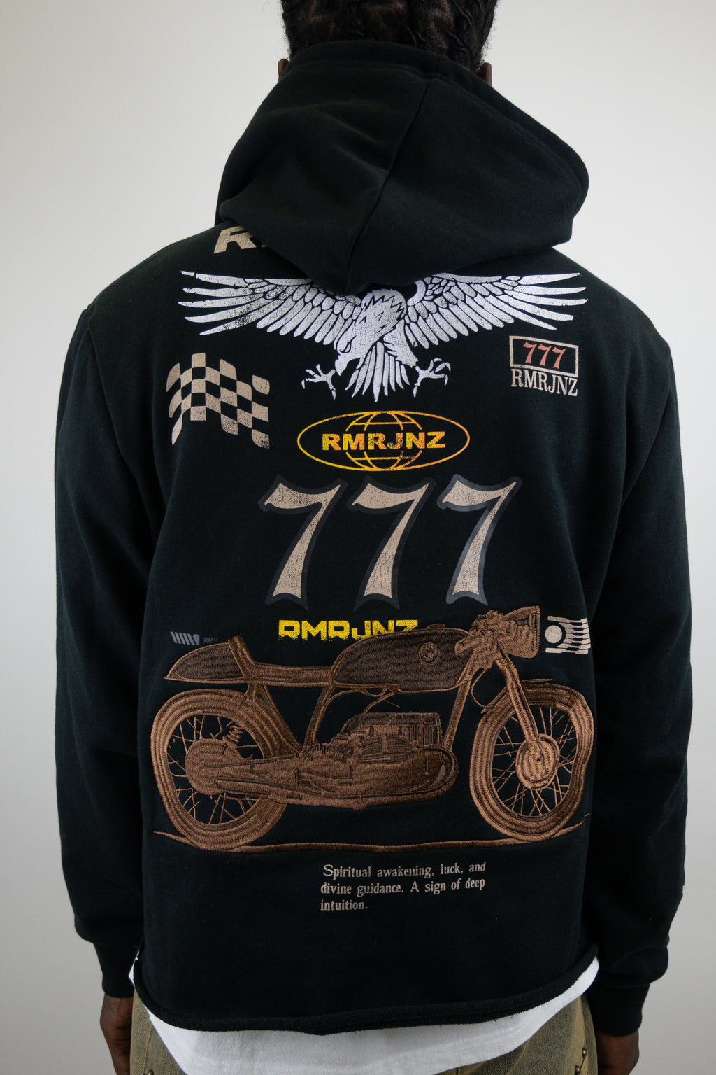 ARMOR JEANS RM1181C Moto Cropped Hoodie, black outerwear with zip-up front and hood, styled for a casual look.