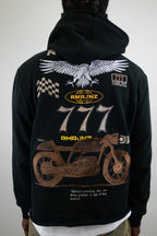 ARMOR JEANS RM1181C Moto Cropped Hoodie, black outerwear with zip-up front and hood, styled for a casual look.