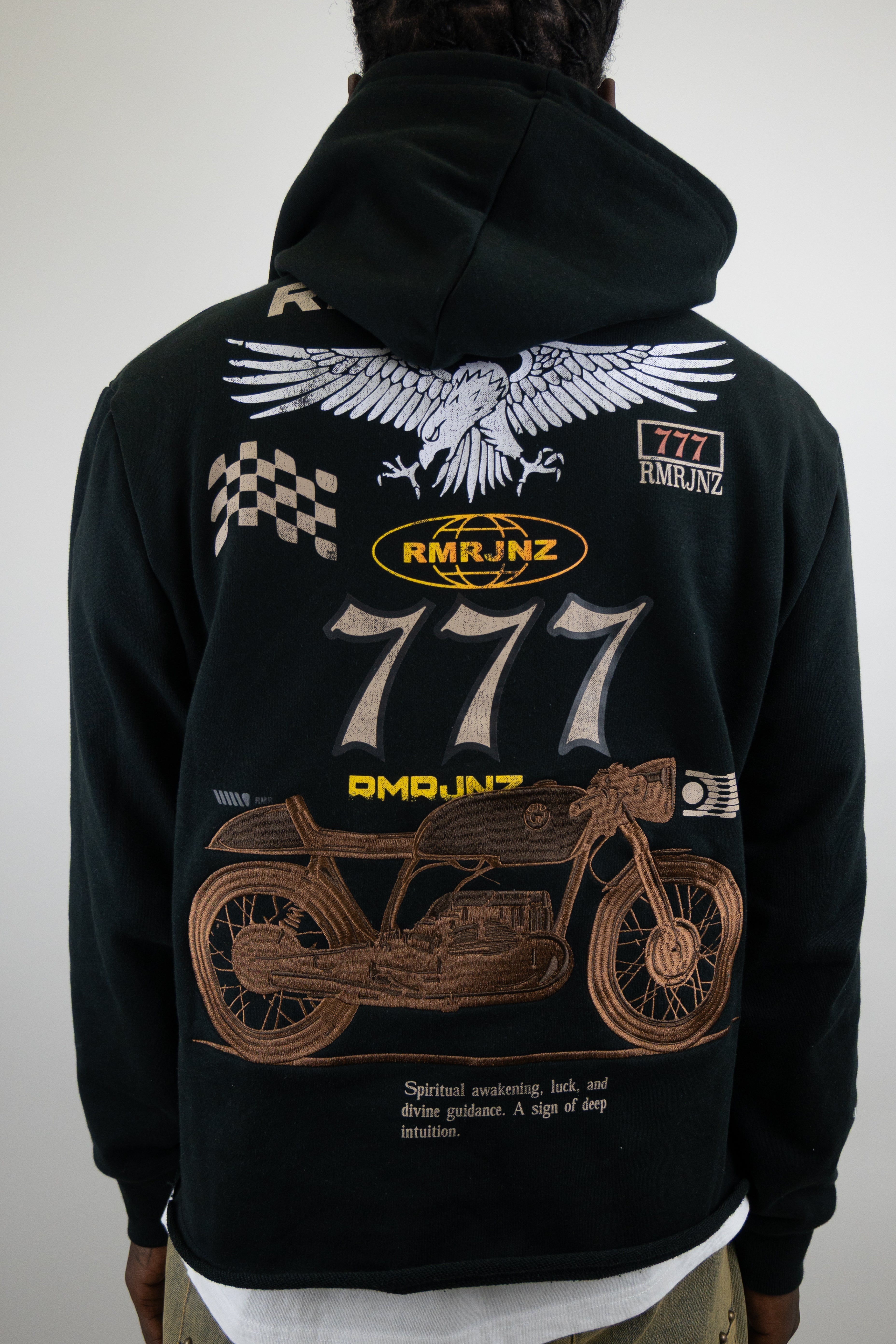 ARMOR JEANS RM1181C Moto Cropped Hoodie, black outerwear with zip-up front and hood, styled for a casual look.