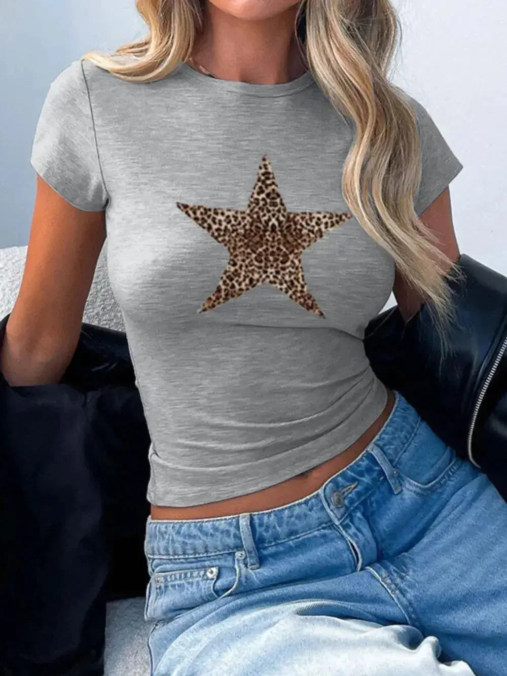 Women's round neck short sleeve T-shirt in premium viscose stretch fabric, stylish and comfortable from Plush Fashion Hub.