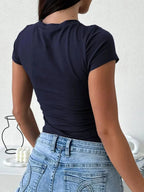 Women’s plush Fashion Hub round neck short sleeve T-shirt in premium viscose stretch fabric, casual and comfortable for everyday wear.