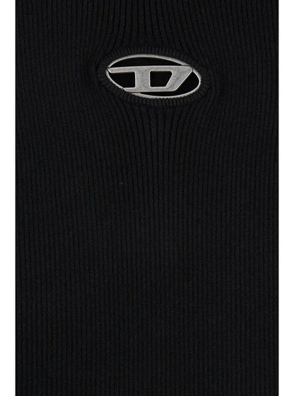 Diesel Women Black U Neck Dress With D-Logo In Ribbed Fabric Woman - Plush Fashion Hub
