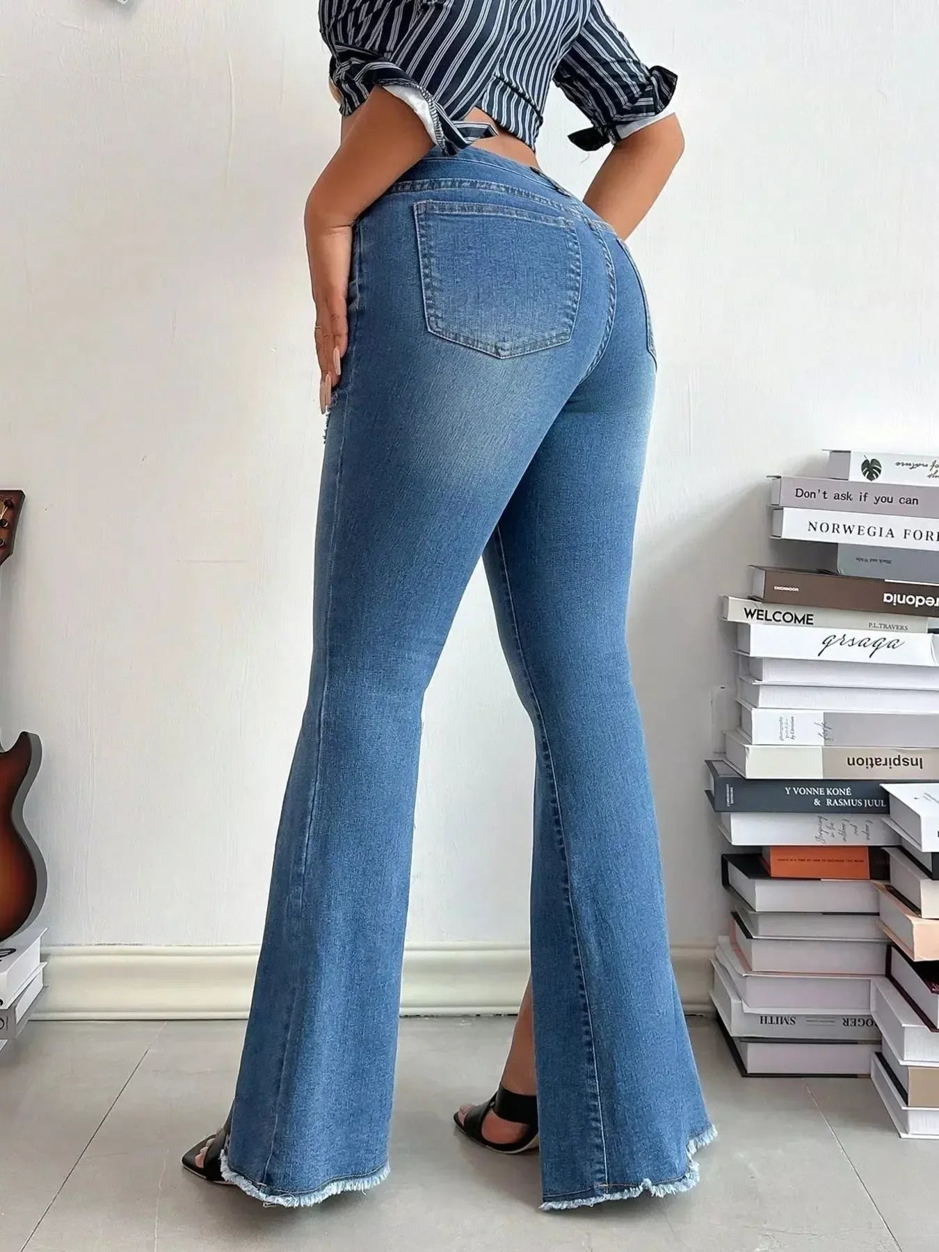 Distressed Slit Flare Jeans - Plush Fashion Hub