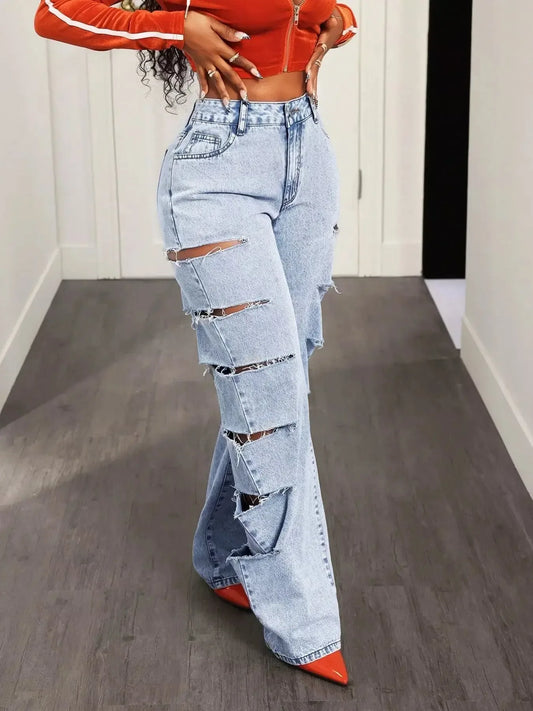 Distressed Wide Leg Jeans - Plush Fashion Hub