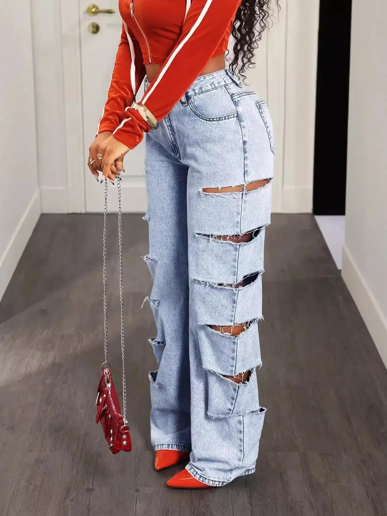 Distressed Wide Leg Jeans - Plush Fashion Hub