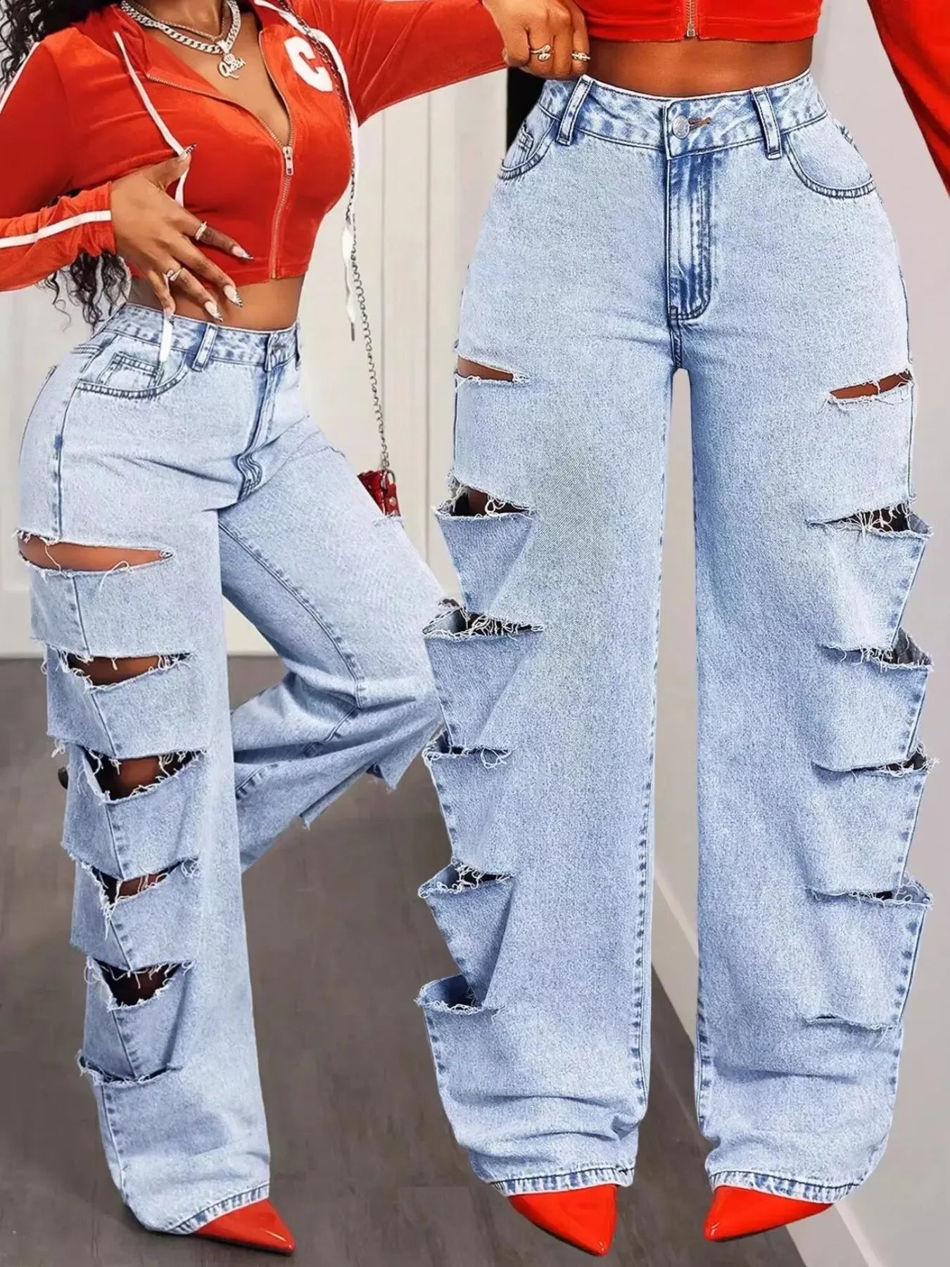 Distressed Wide Leg Jeans - Plush Fashion Hub