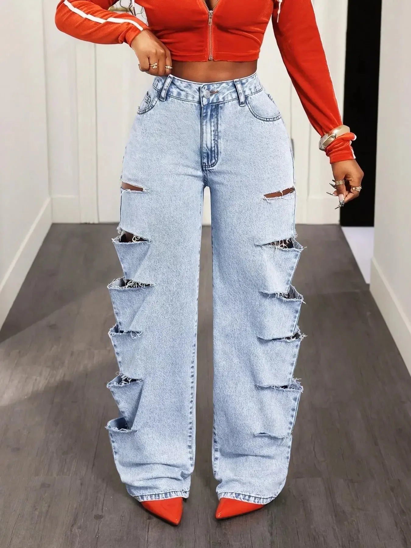Distressed Wide Leg Jeans - Plush Fashion Hub