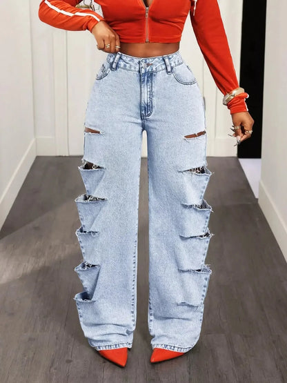 Distressed Wide Leg Jeans - Plush Fashion Hub