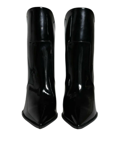 Dolce & Gabbana Black Patent Leather Pointed Ankle Boots Shoes - Plush Fashion Hub
