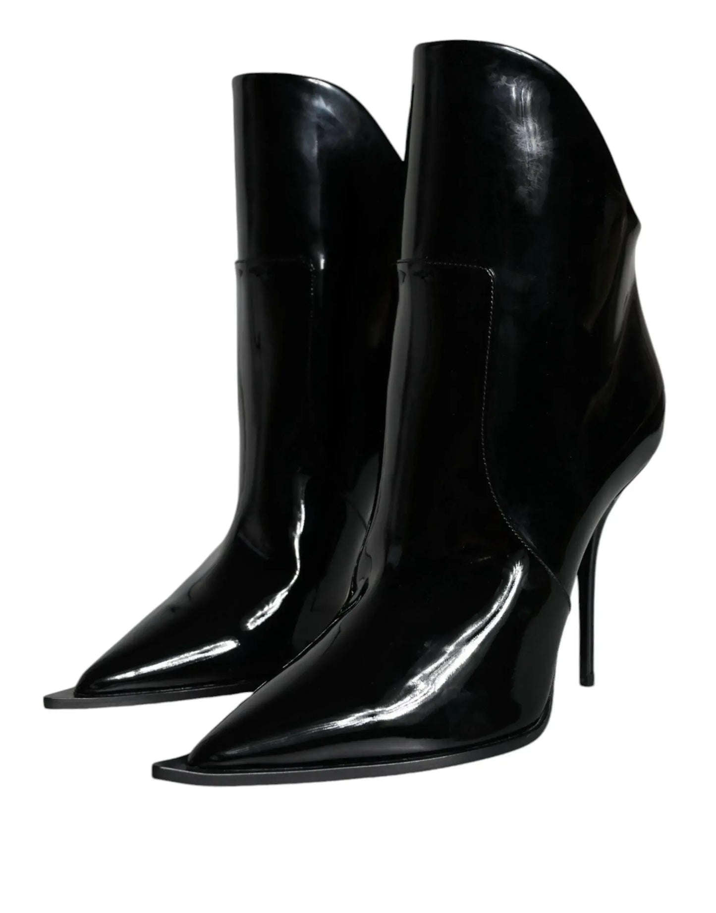 Dolce & Gabbana Black Patent Leather Pointed Ankle Boots Shoes - Plush Fashion Hub