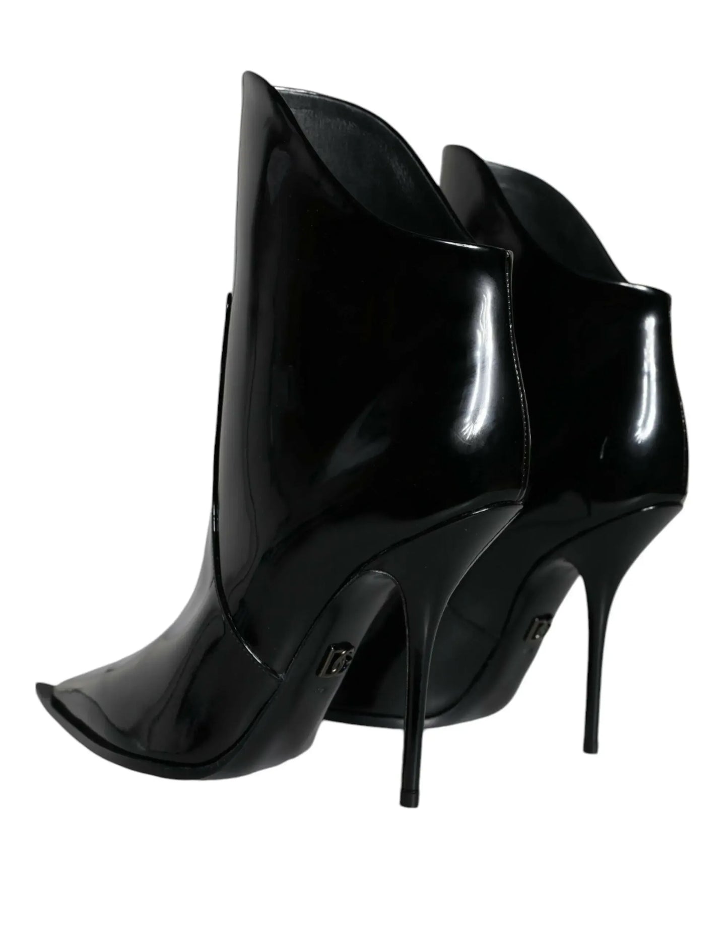 Dolce & Gabbana Black Patent Leather Pointed Ankle Boots Shoes - Plush Fashion Hub