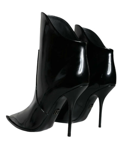 Dolce & Gabbana Black Patent Leather Pointed Ankle Boots Shoes - Plush Fashion Hub