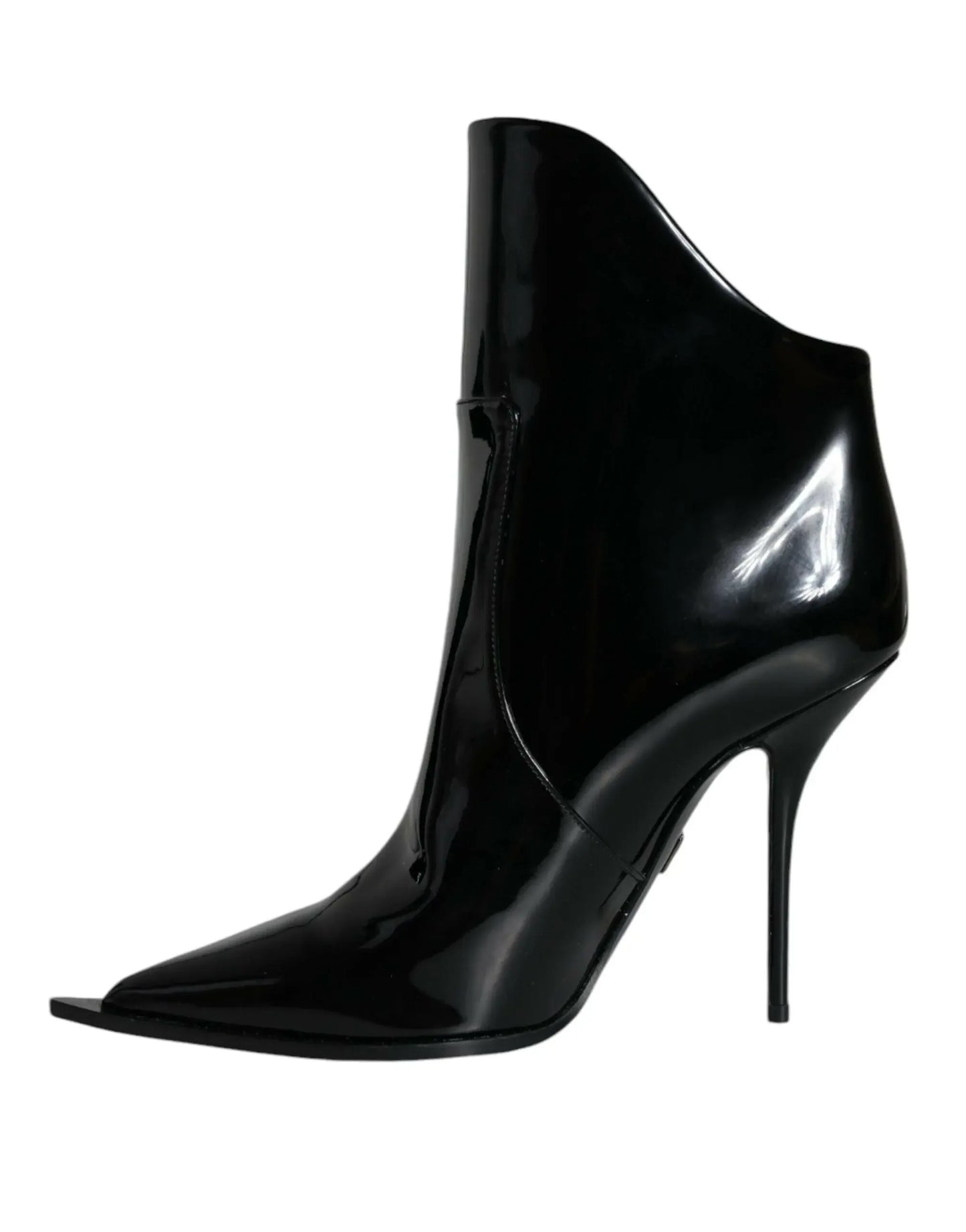 Dolce & Gabbana Black Patent Leather Pointed Ankle Boots Shoes - Plush Fashion Hub